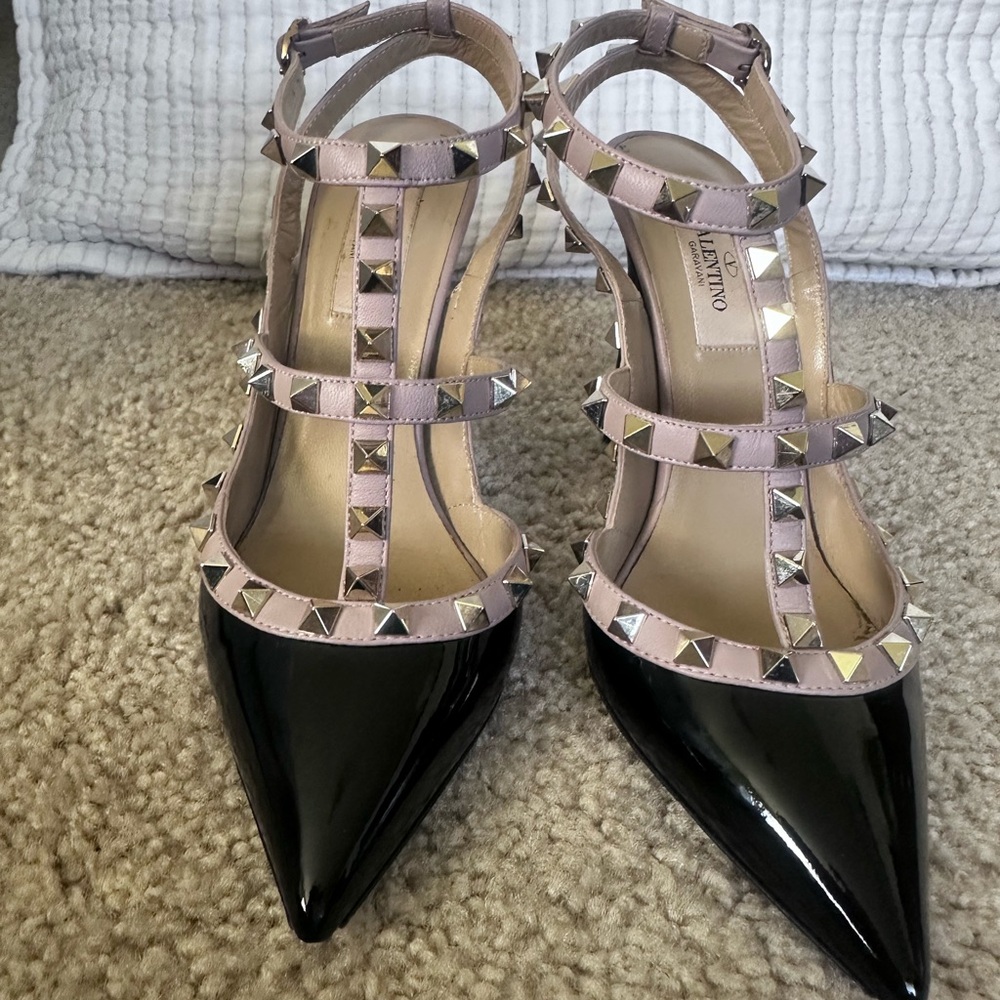 Valentino Black and Pink Studded Heels